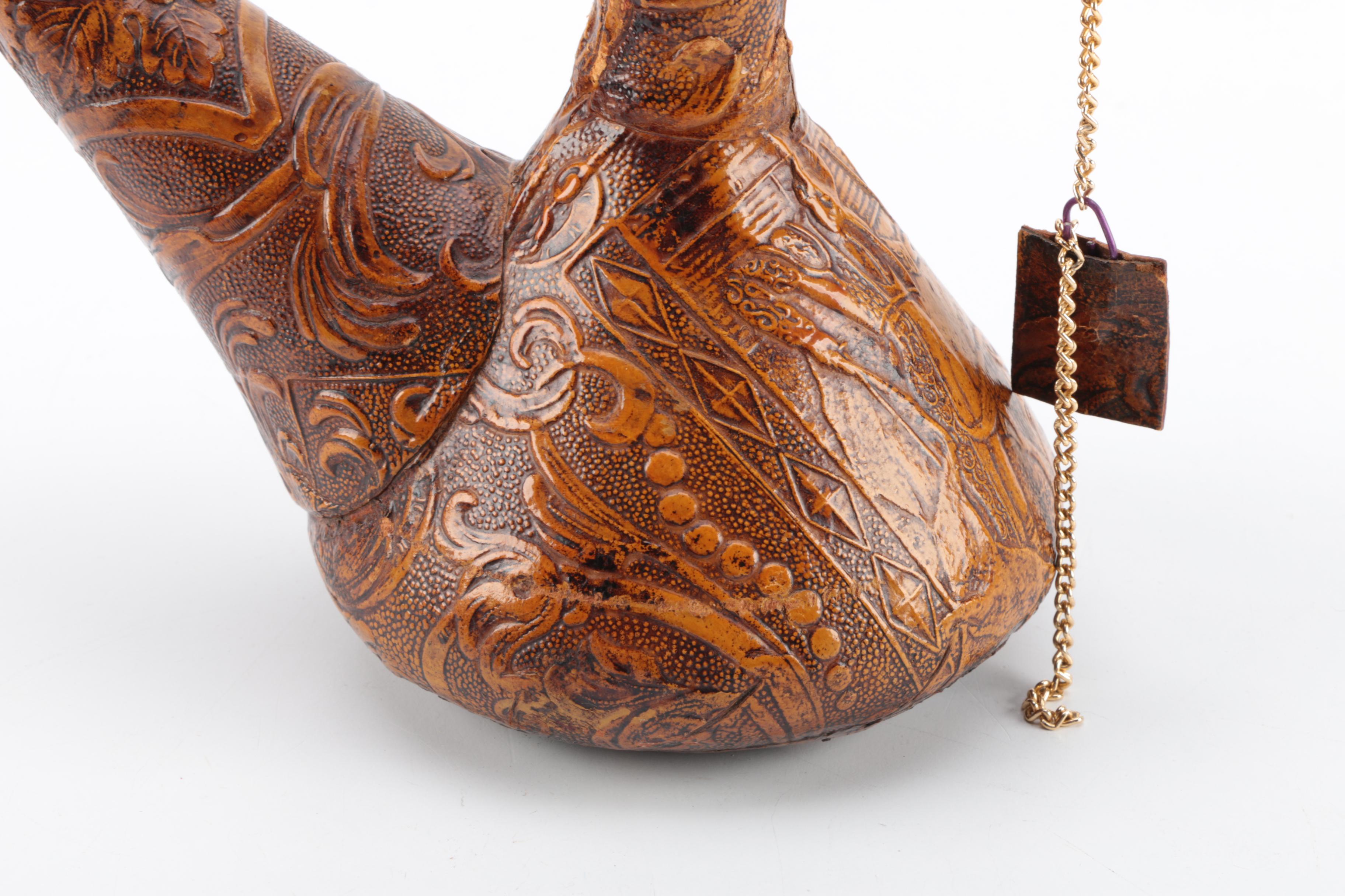 Spanish Leather Bota Bags and Tooled Leather Wine Decanter