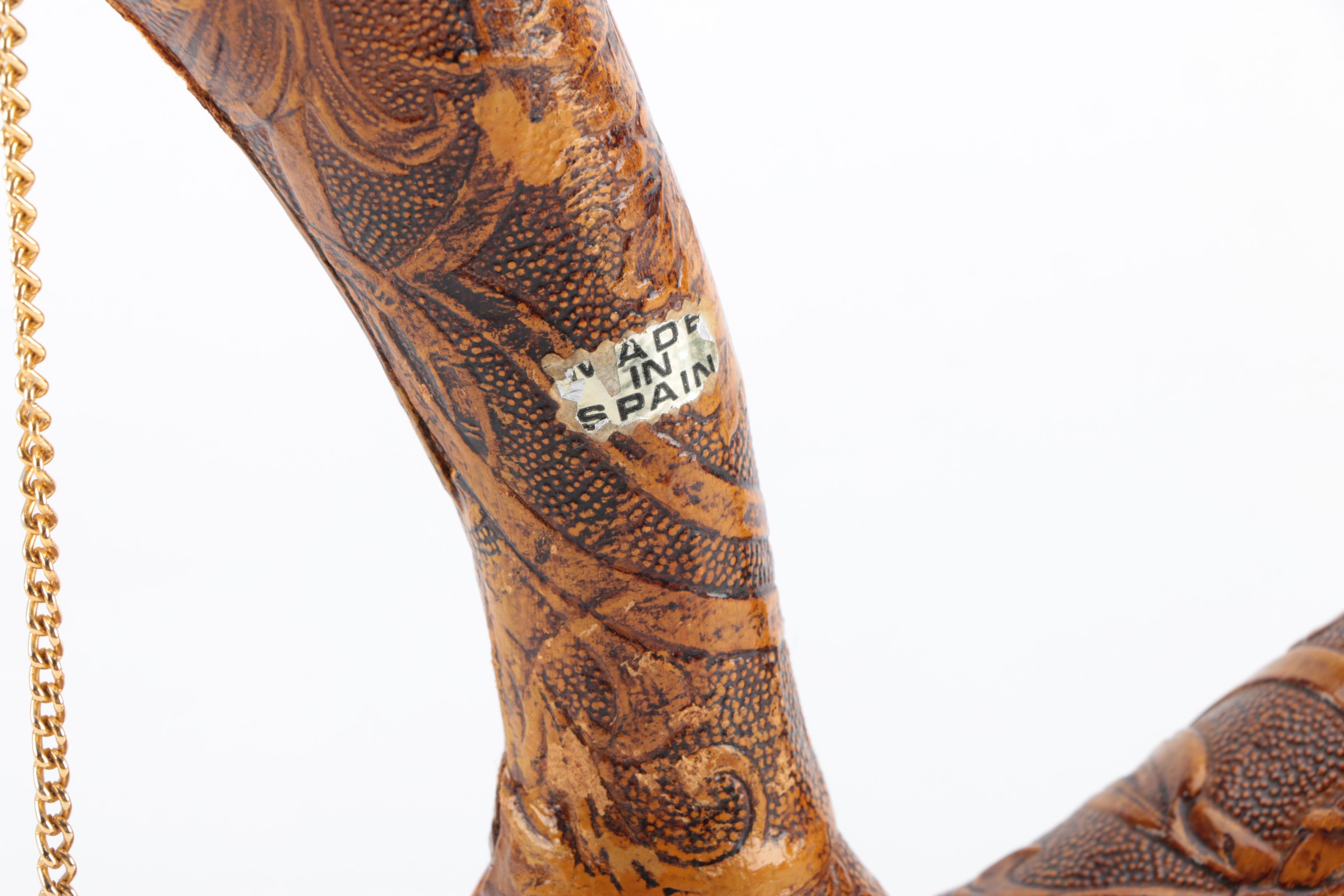 Spanish Leather Bota Bags and Tooled Leather Wine Decanter