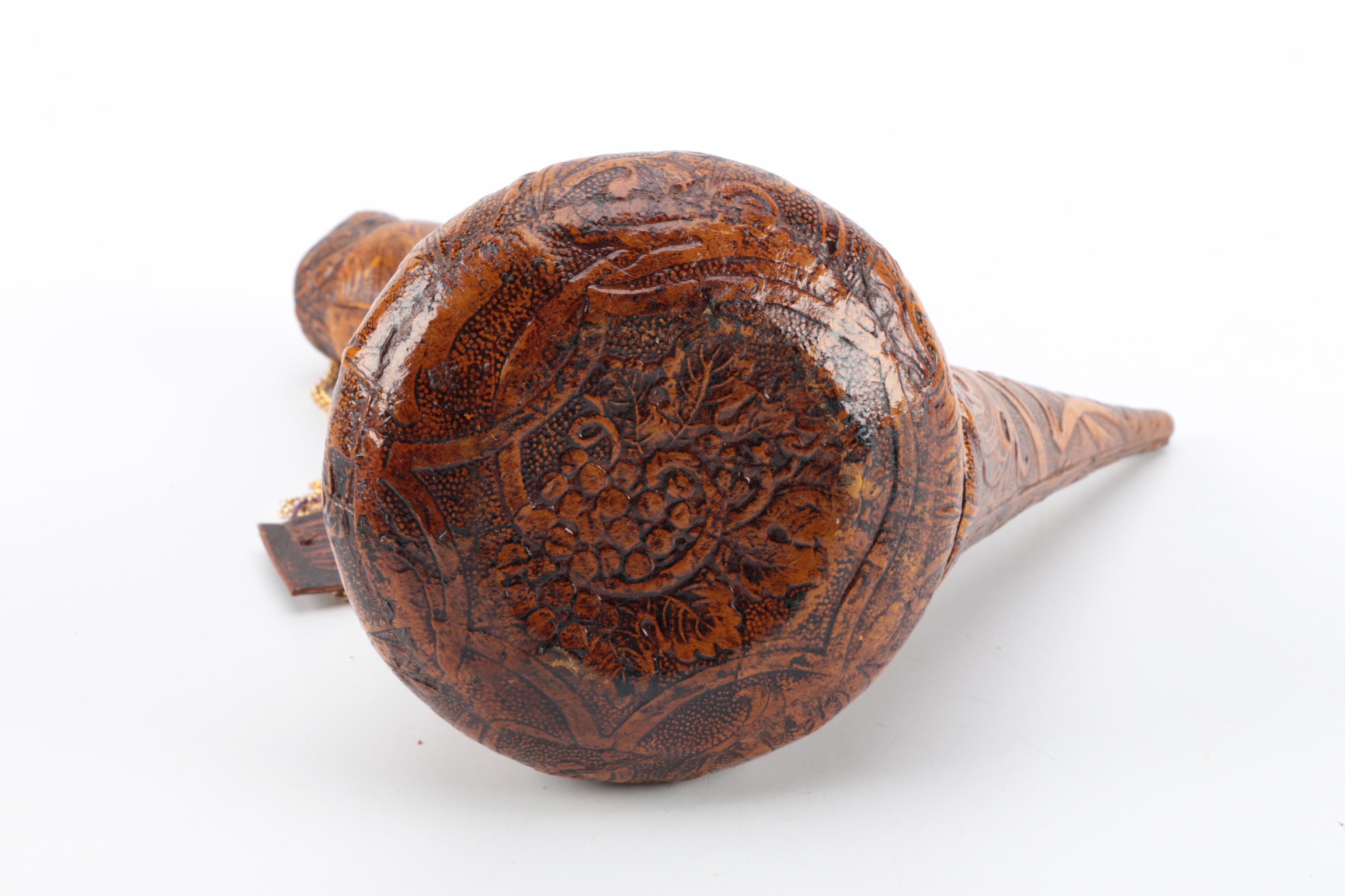 Spanish Leather Bota Bags and Tooled Leather Wine Decanter