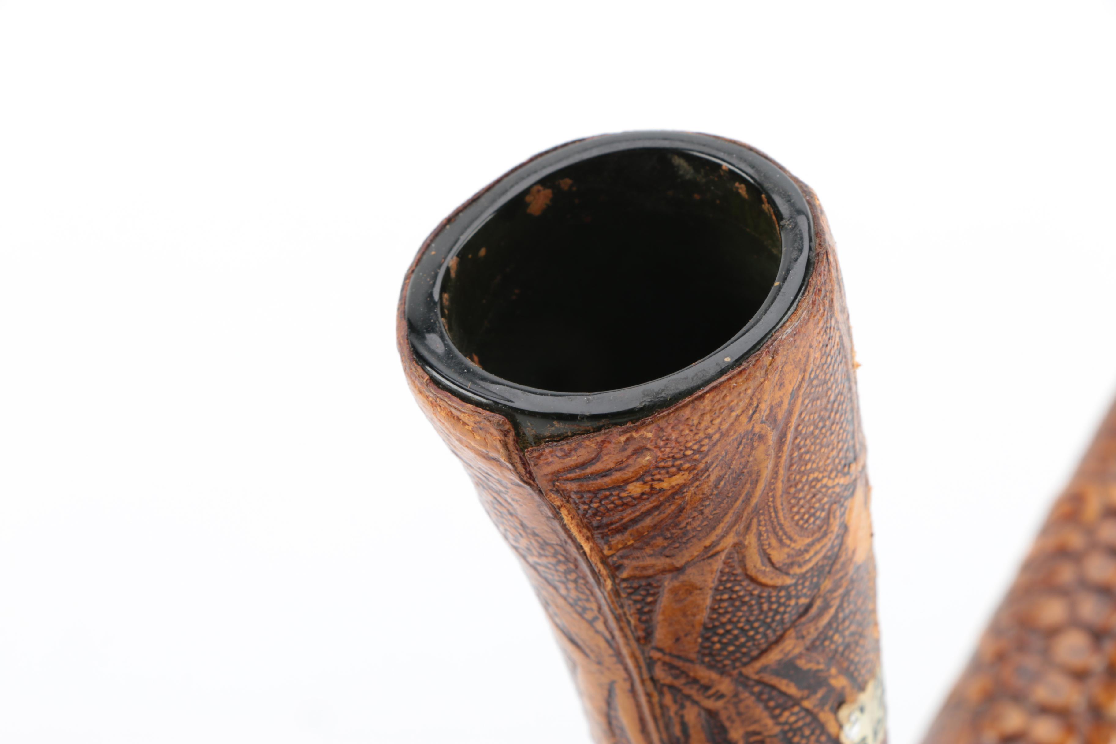 Spanish Leather Bota Bags and Tooled Leather Wine Decanter