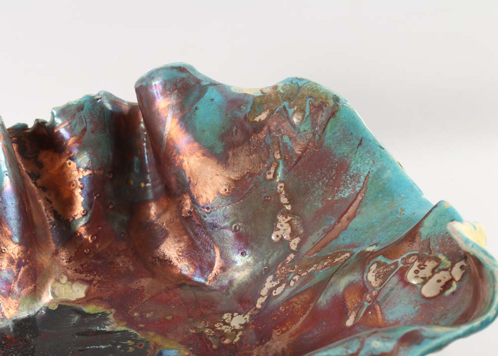 Signed Contemporary Handbuilt Raku Pottery Bowl