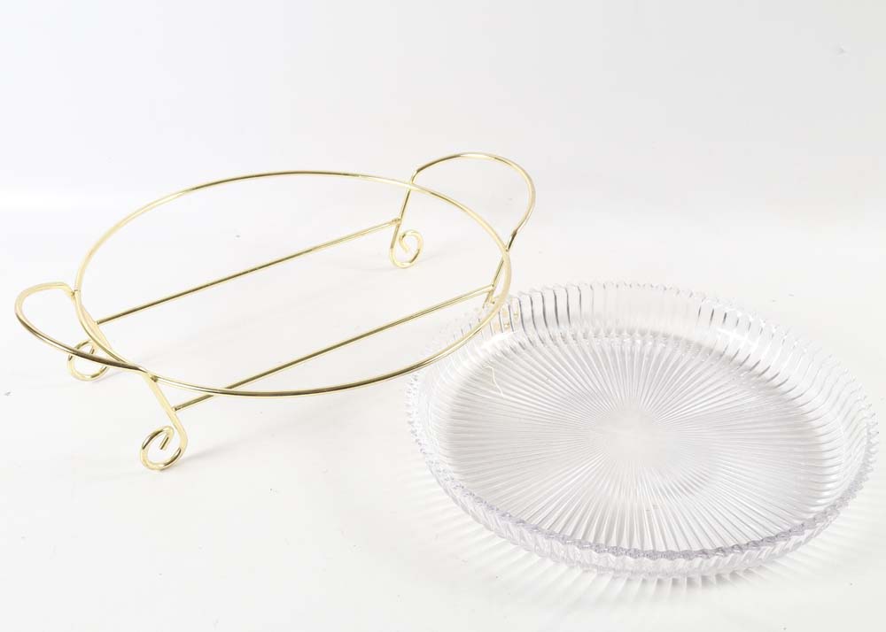 Gold Tone and Glass Serving Pieces