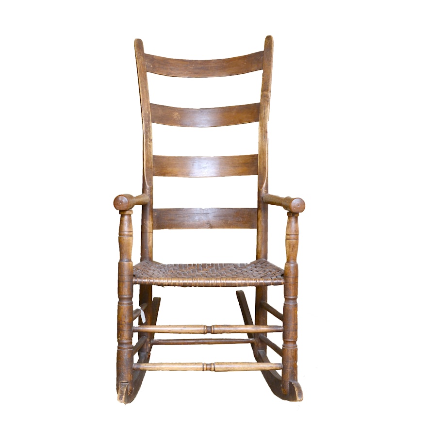 19th Century Oak Ladder Back Rocking Chair