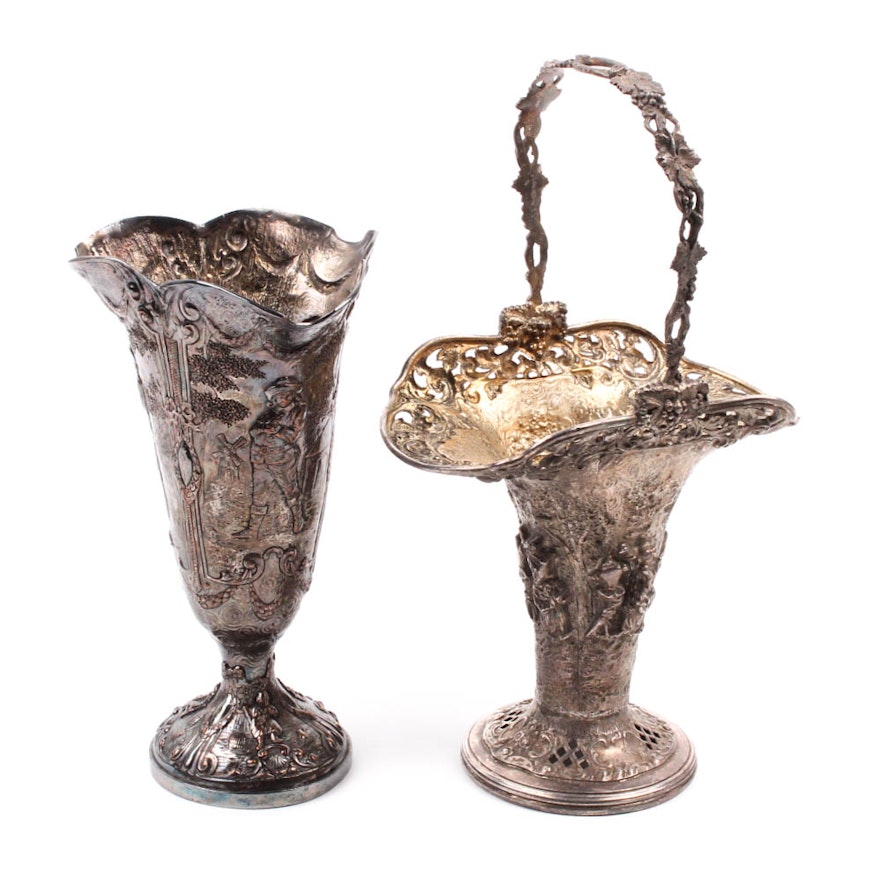 Antique Barbour Silver Co. Repoussé Basket and Vase