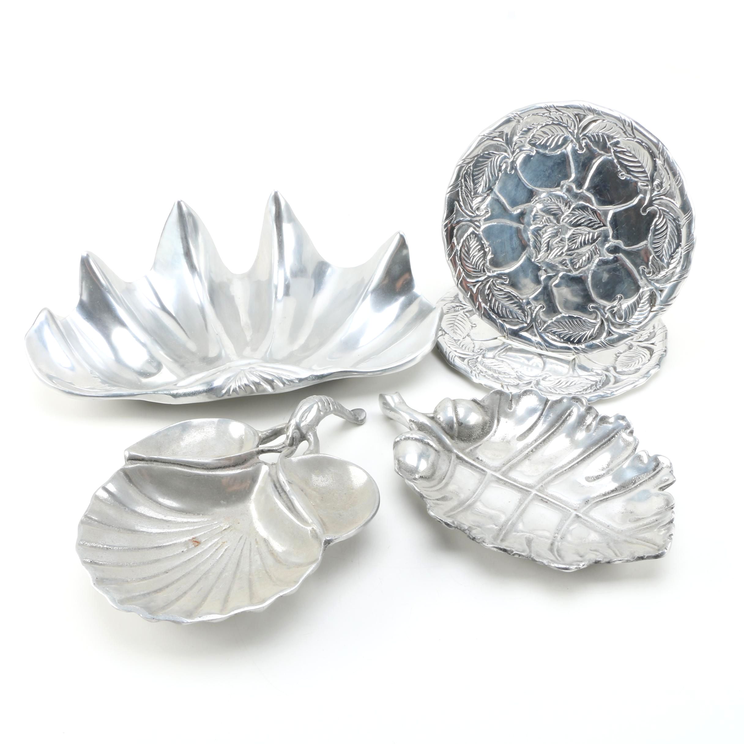 Wilton Armetale Shell Dish and Other Silver Tone Trays
