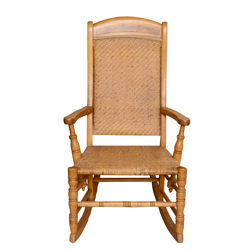 Antique Youth Rocking Chair in Maple with Woven Rattan Seat and Back