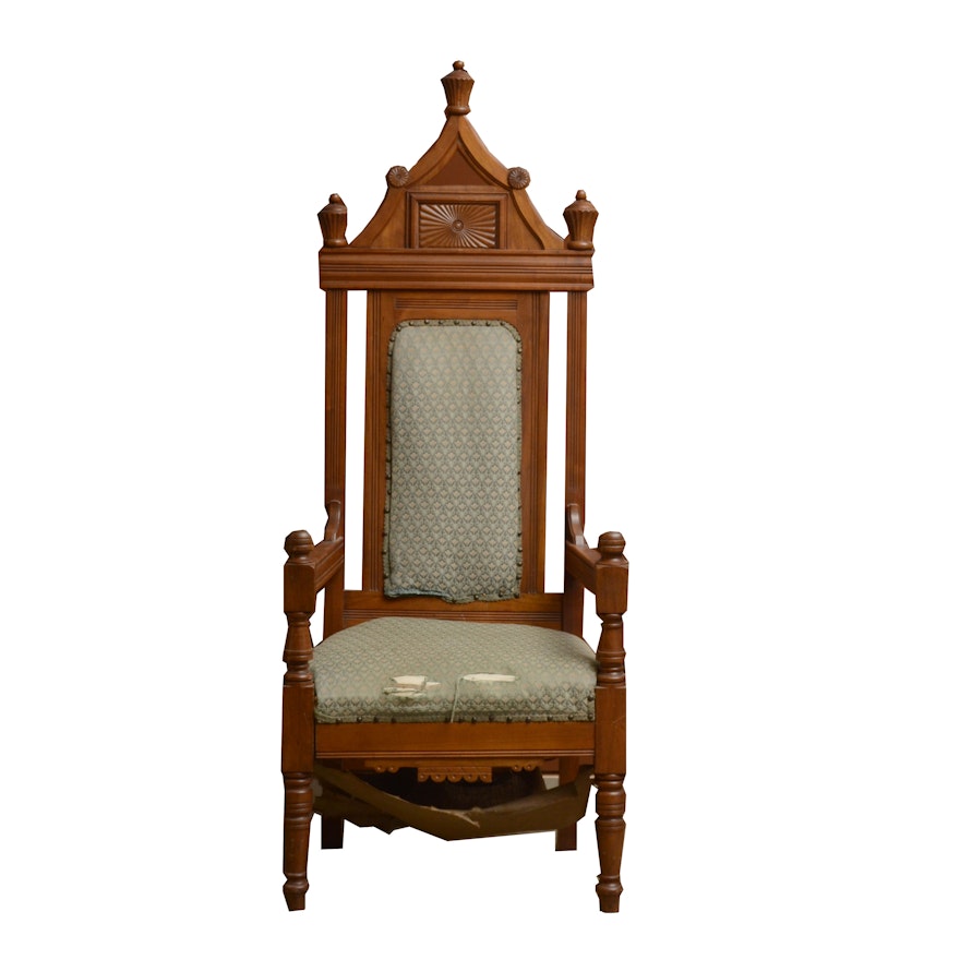 Early 20th Century Gothic Style Throne Arm  Chair