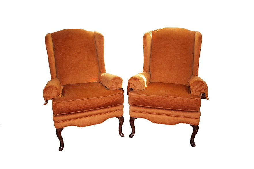 Vintage Upholstered Wingback Armchairs