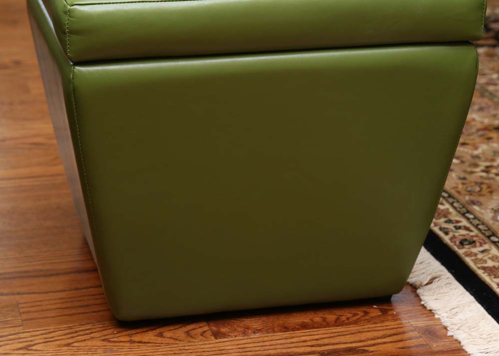 Green Leather Storage Ottoman