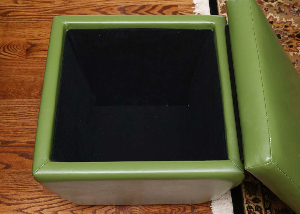 Green Leather Storage Ottoman