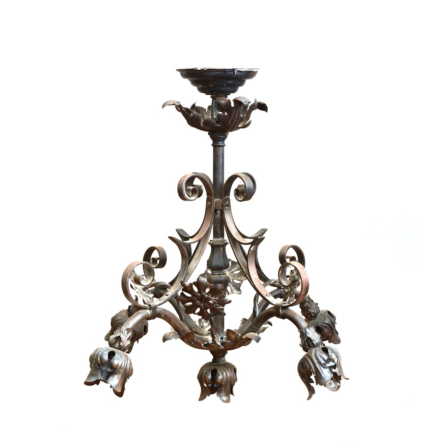 Antique Wrought Iron Foliate Chandelier