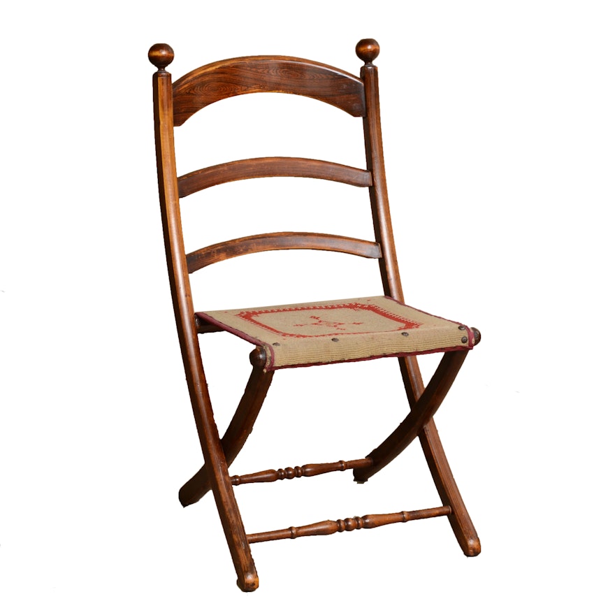 Vintage Folding Chair with Needlepoint Seat