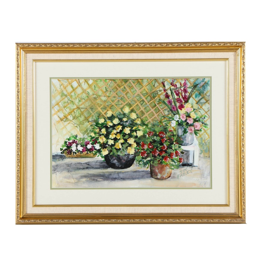 Joy Farley Oil Painting on Canvas of Potted Flowers