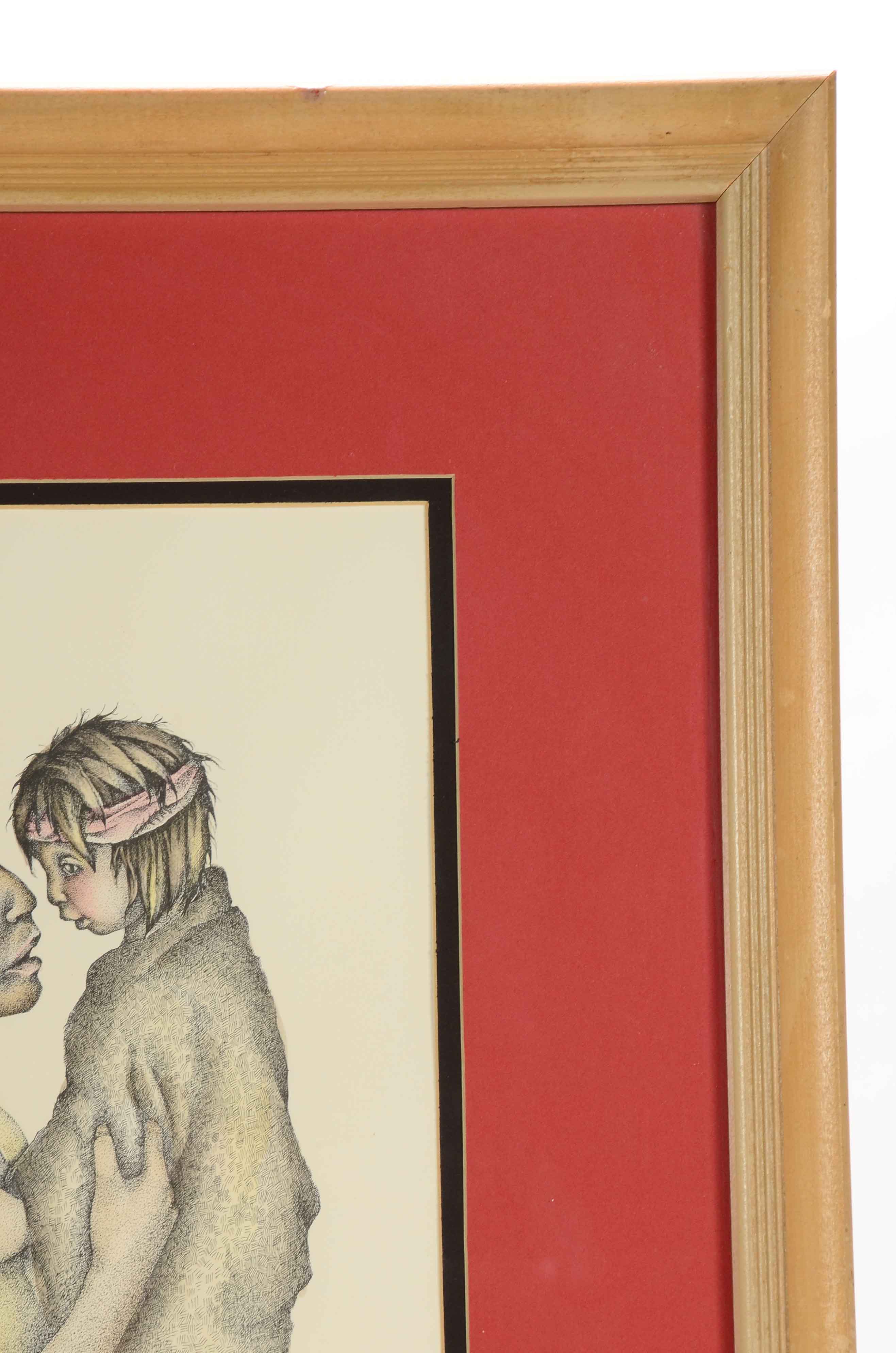 Nancy Shumaker Pallan Signed Colored Lithograph "Pueblo Mother and Child"