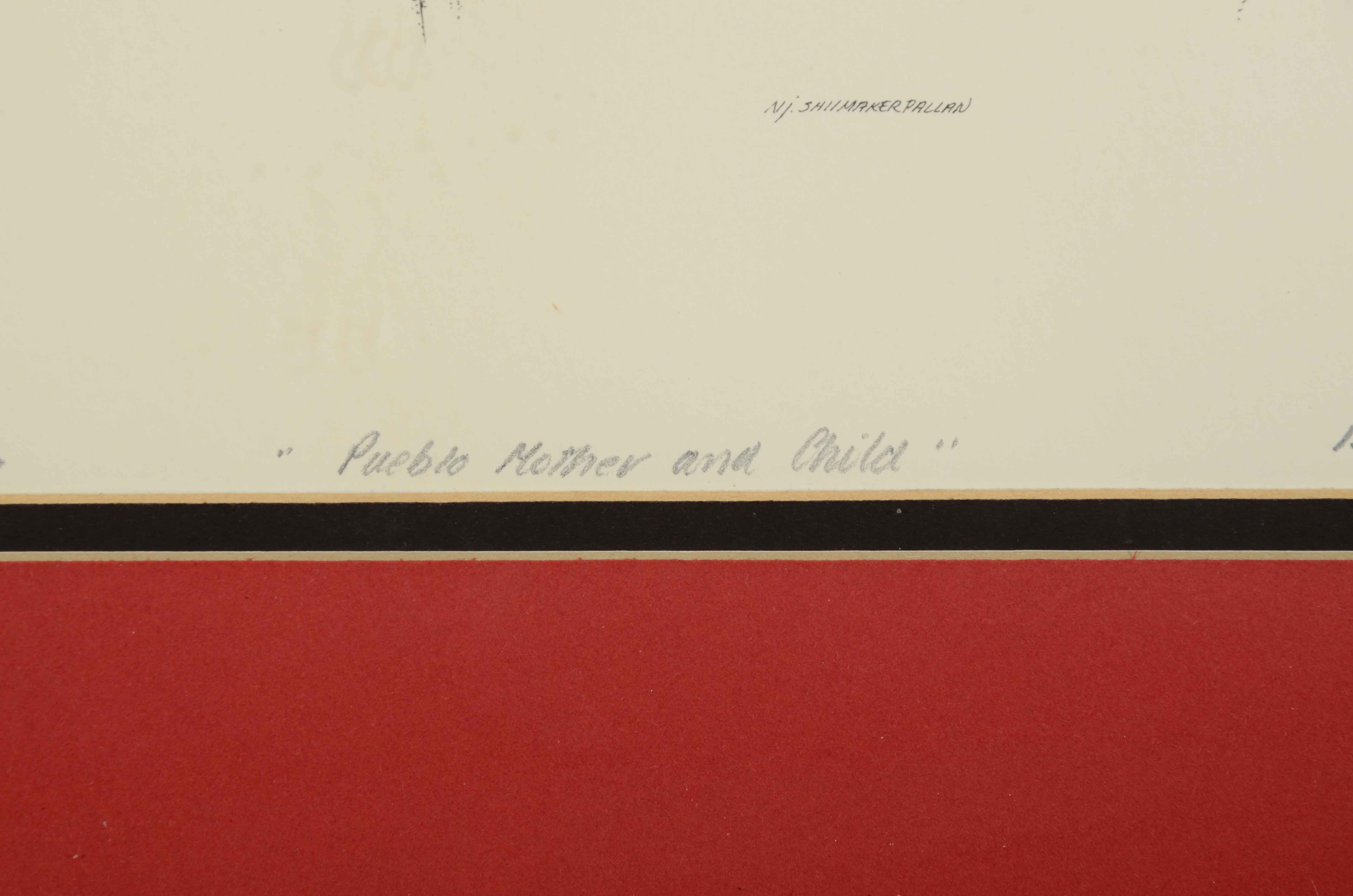 Nancy Shumaker Pallan Signed Colored Lithograph "Pueblo Mother and Child"