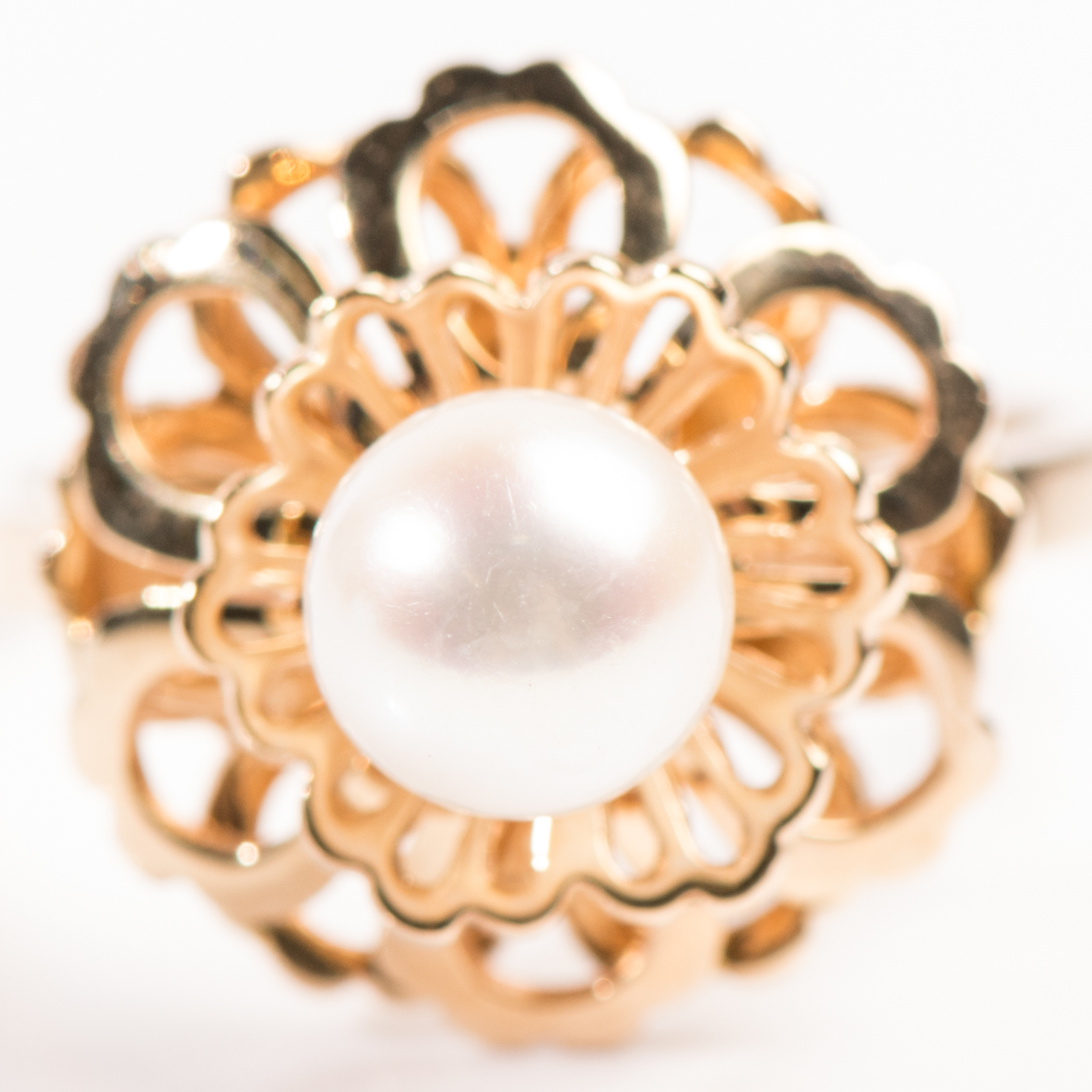 14K Yellow Gold Cultured Pearl Flower Petal Ring