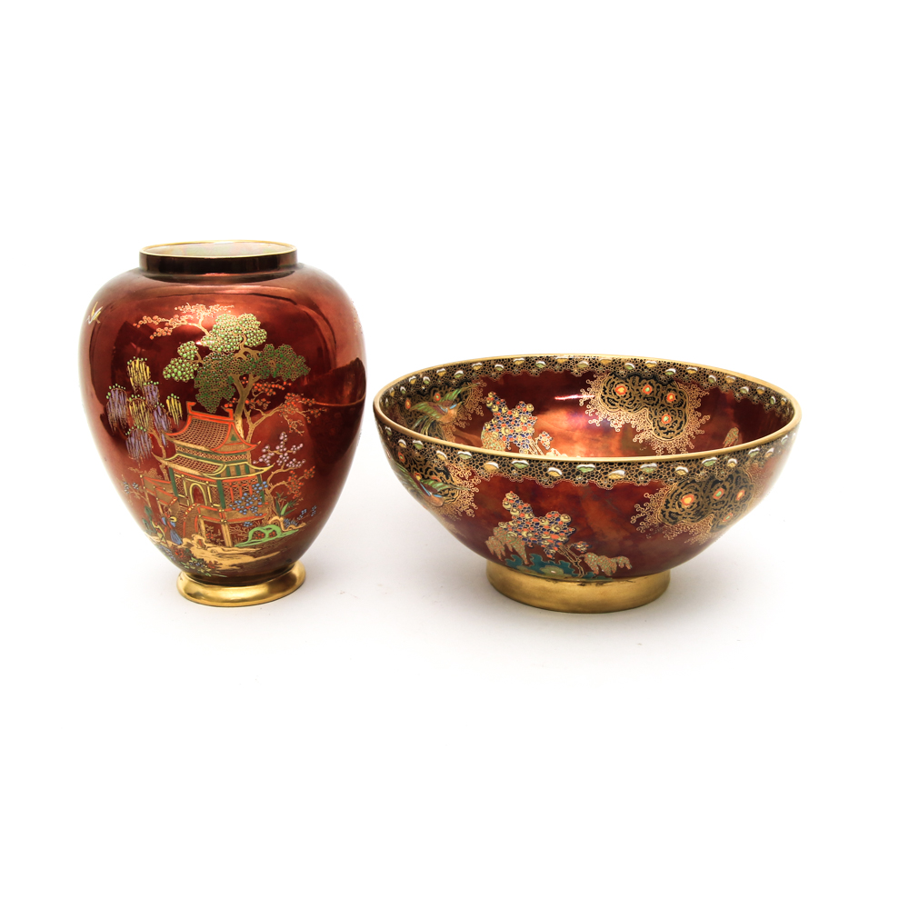 Pair of Carlton Ware Asian Influenced Porcelain Pieces Including "Rouge Royale"
