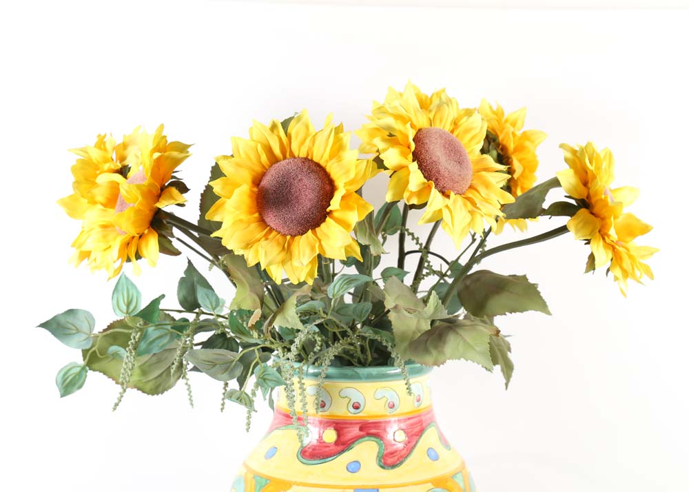 Large Hand Painted Italian Vase with Sunflowers