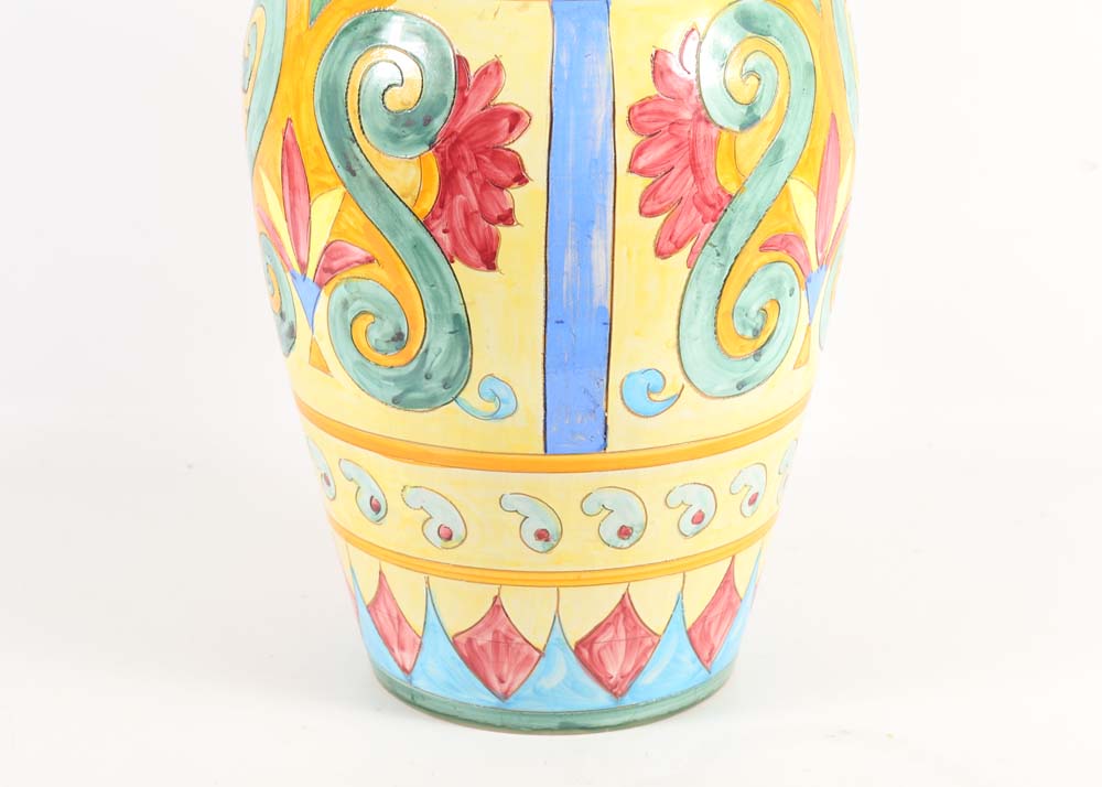 Large Hand Painted Italian Vase with Sunflowers
