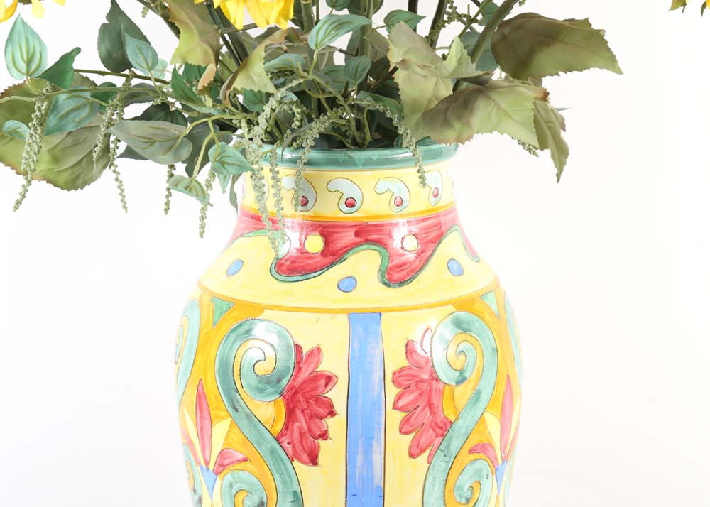 Large Hand Painted Italian Vase with Sunflowers