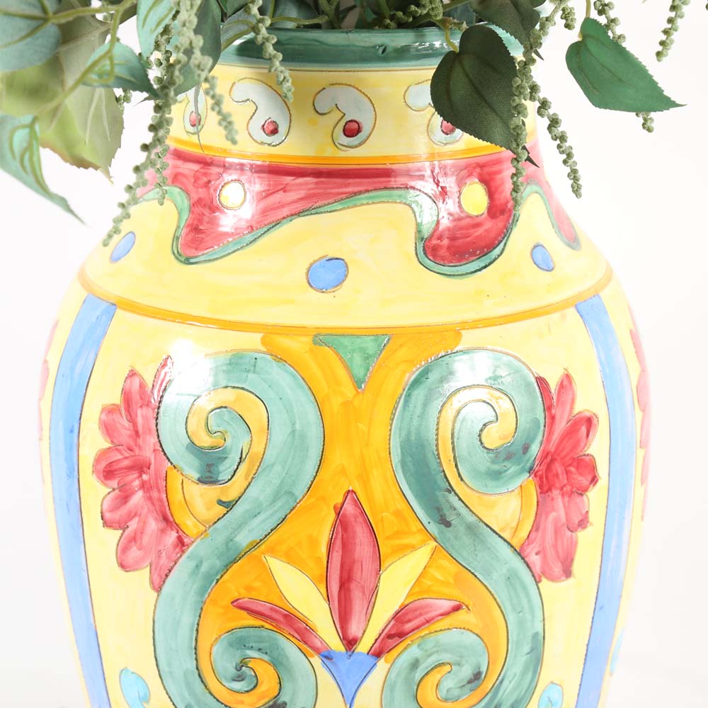 Large Hand Painted Italian Vase with Sunflowers