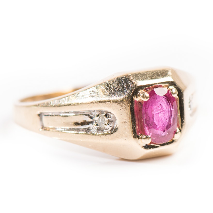 14K Yellow Gold Ruby and Diamond Ring