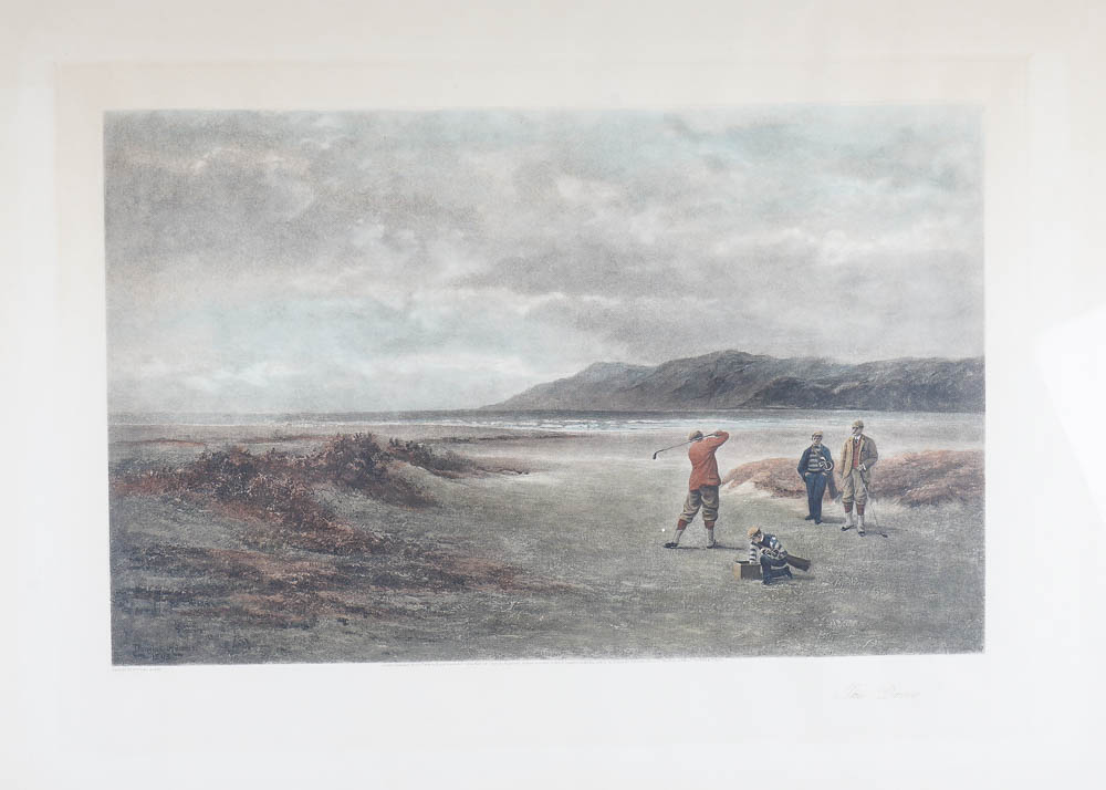 Hand Colored Print After Douglas Adams Golf Illustration "The Drive"