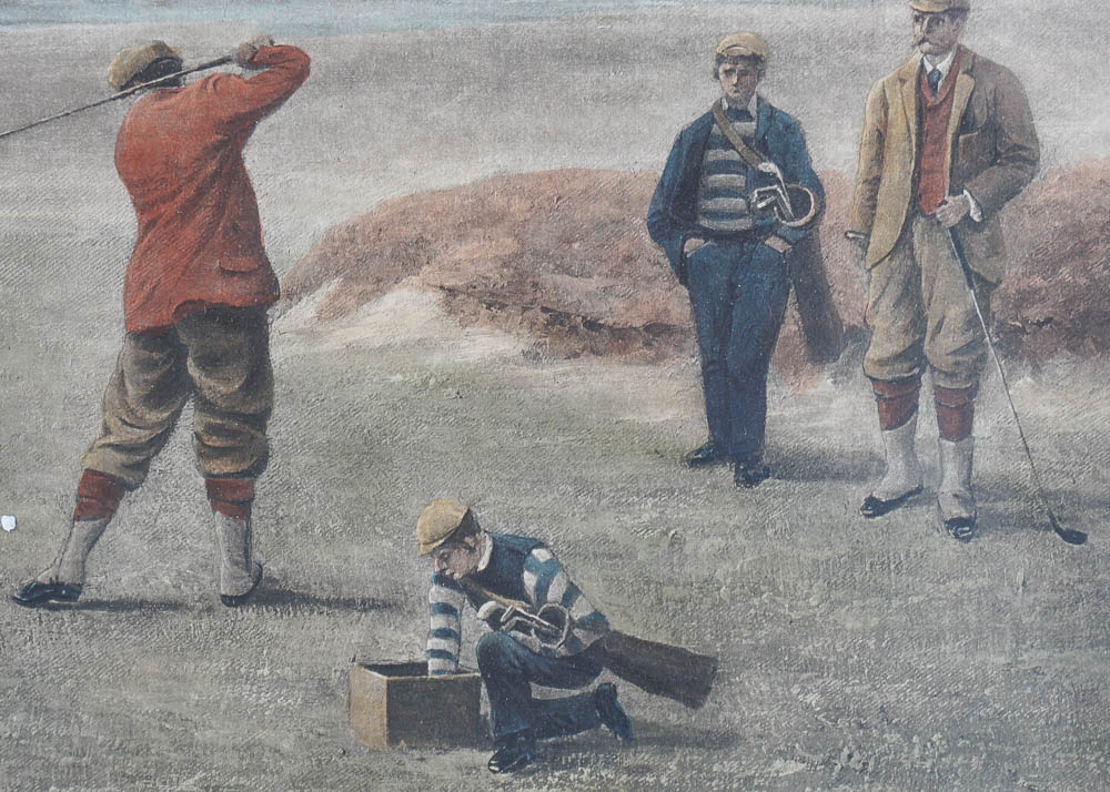 Hand Colored Print After Douglas Adams Golf Illustration "The Drive"