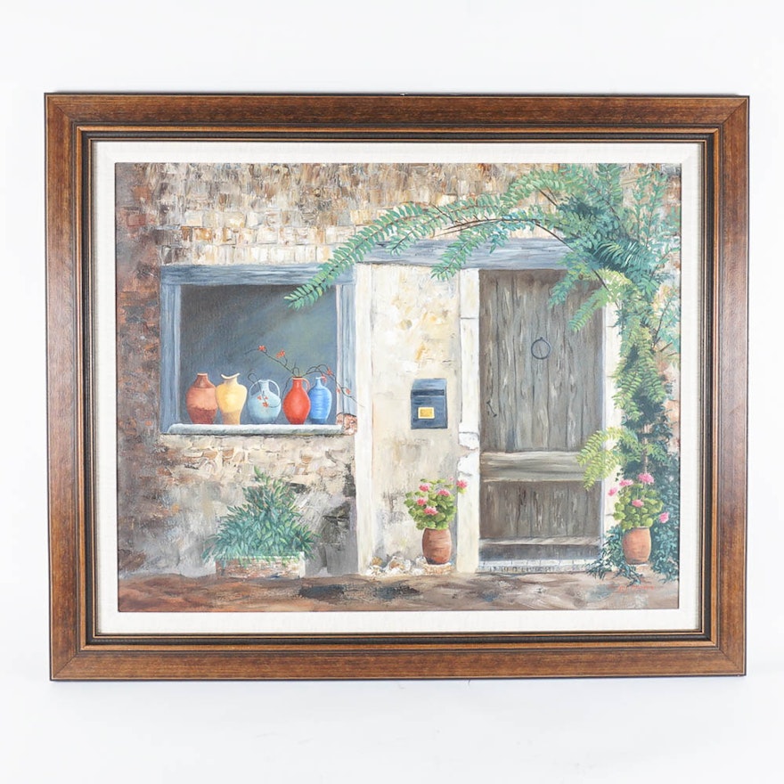 Hand Embellished Giclée Print on Canvas After Margery Mitchell's "Pots-Provence"