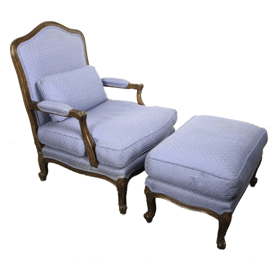 Vintage French Provincial Style Armchair with Ottoman
