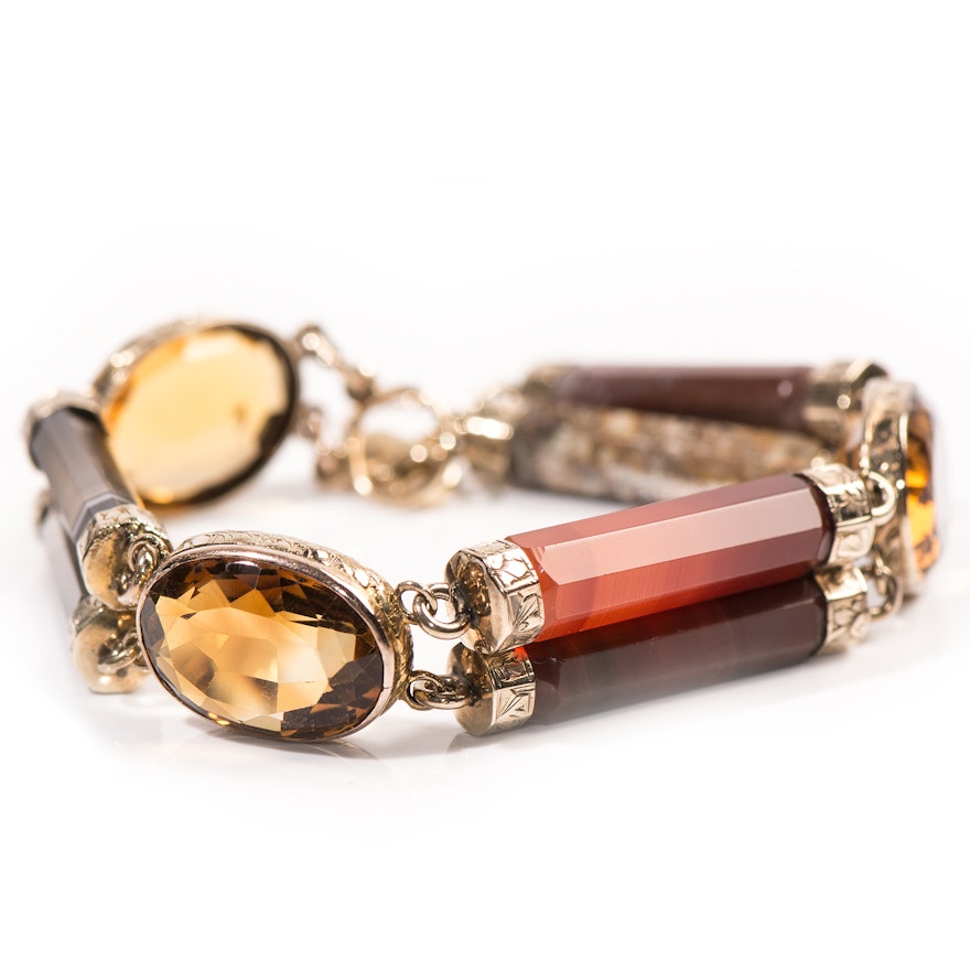 14K Yellow Gold 22.5 CTW Citrine and Agate Bracelet