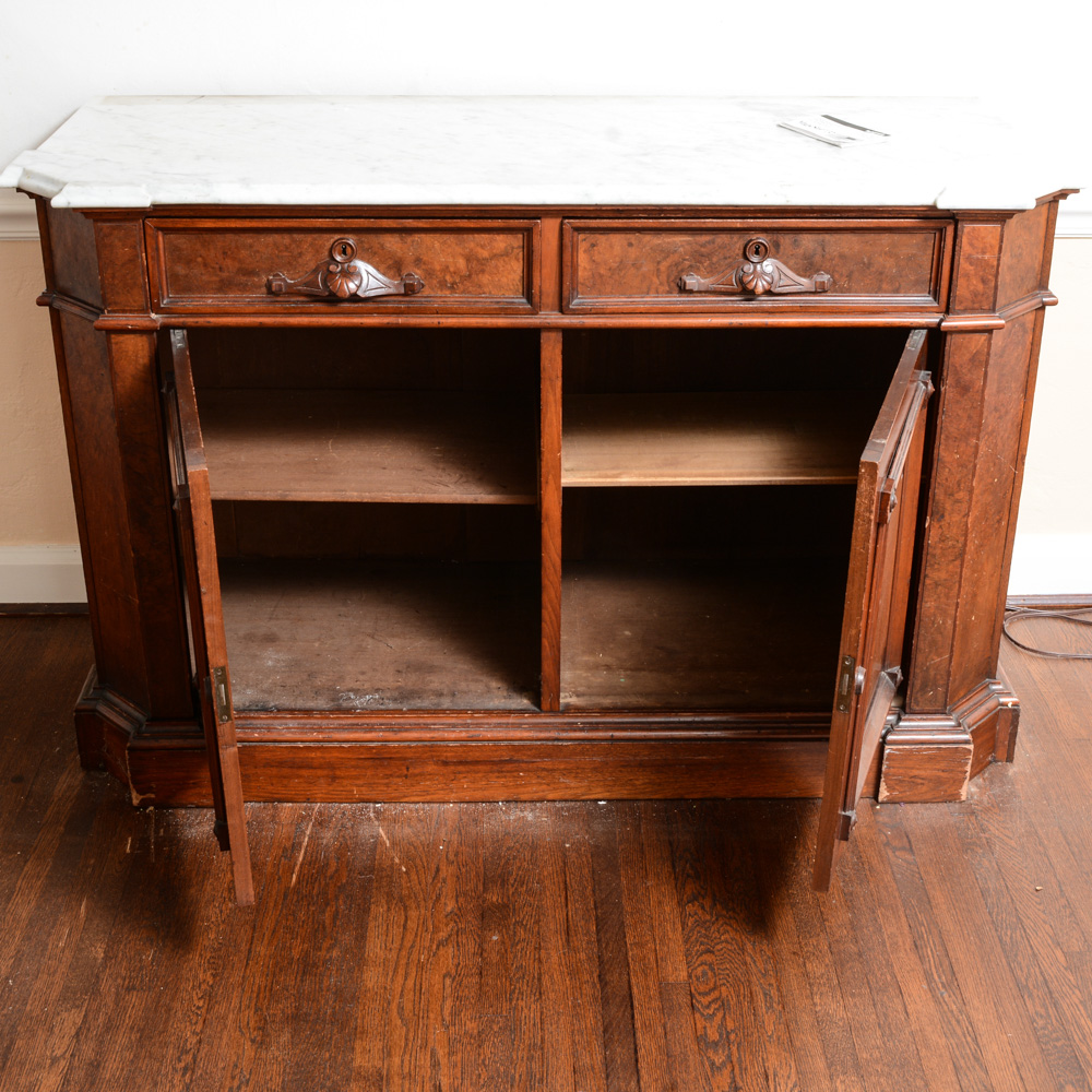 Antique American Walnut Marble Top Sideboard