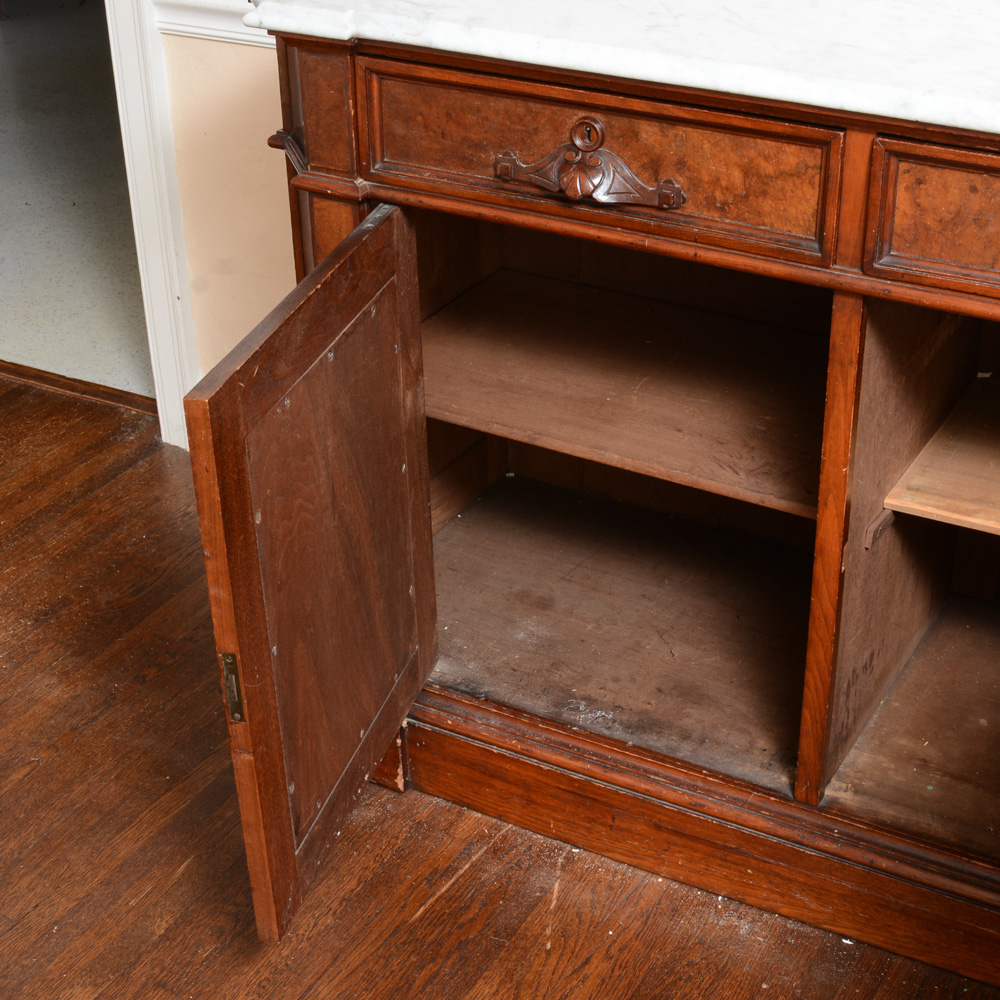 Antique American Walnut Marble Top Sideboard