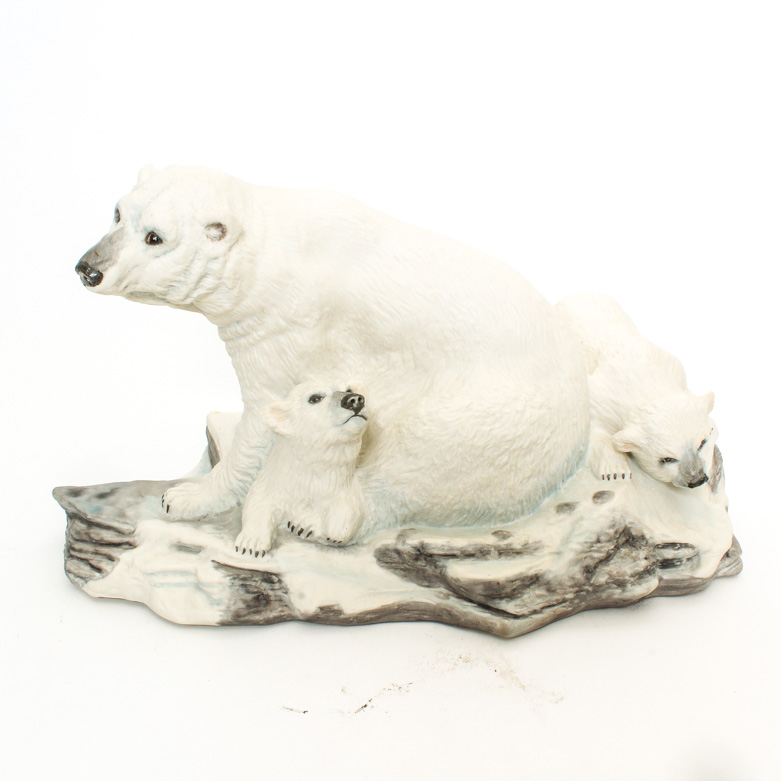 Boehm Vintage Porcelain Polar Bear with Cubs Signed by Helen Boehm