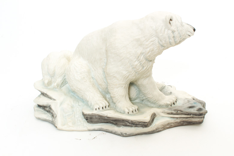 Boehm Vintage Porcelain Polar Bear with Cubs Signed by Helen Boehm