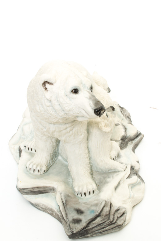 Boehm Vintage Porcelain Polar Bear with Cubs Signed by Helen Boehm