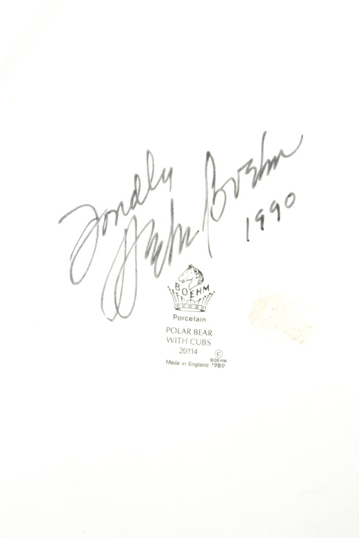 Boehm Vintage Porcelain Polar Bear with Cubs Signed by Helen Boehm