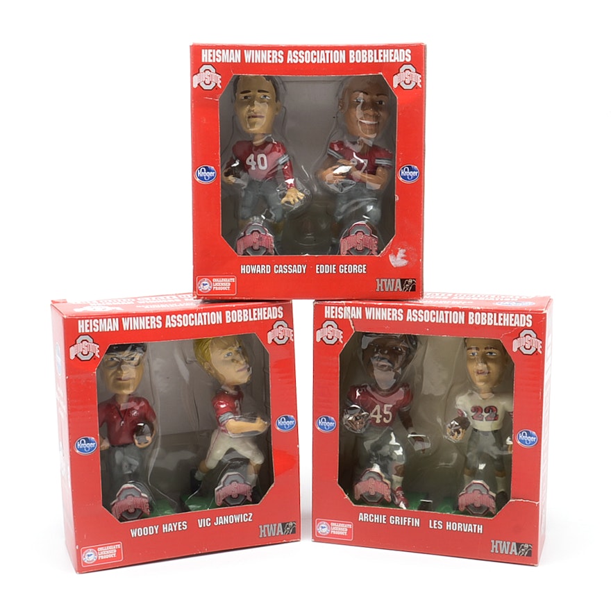 Three Ohio State Dual Heisman Bobble Head Dolls In Boxes
