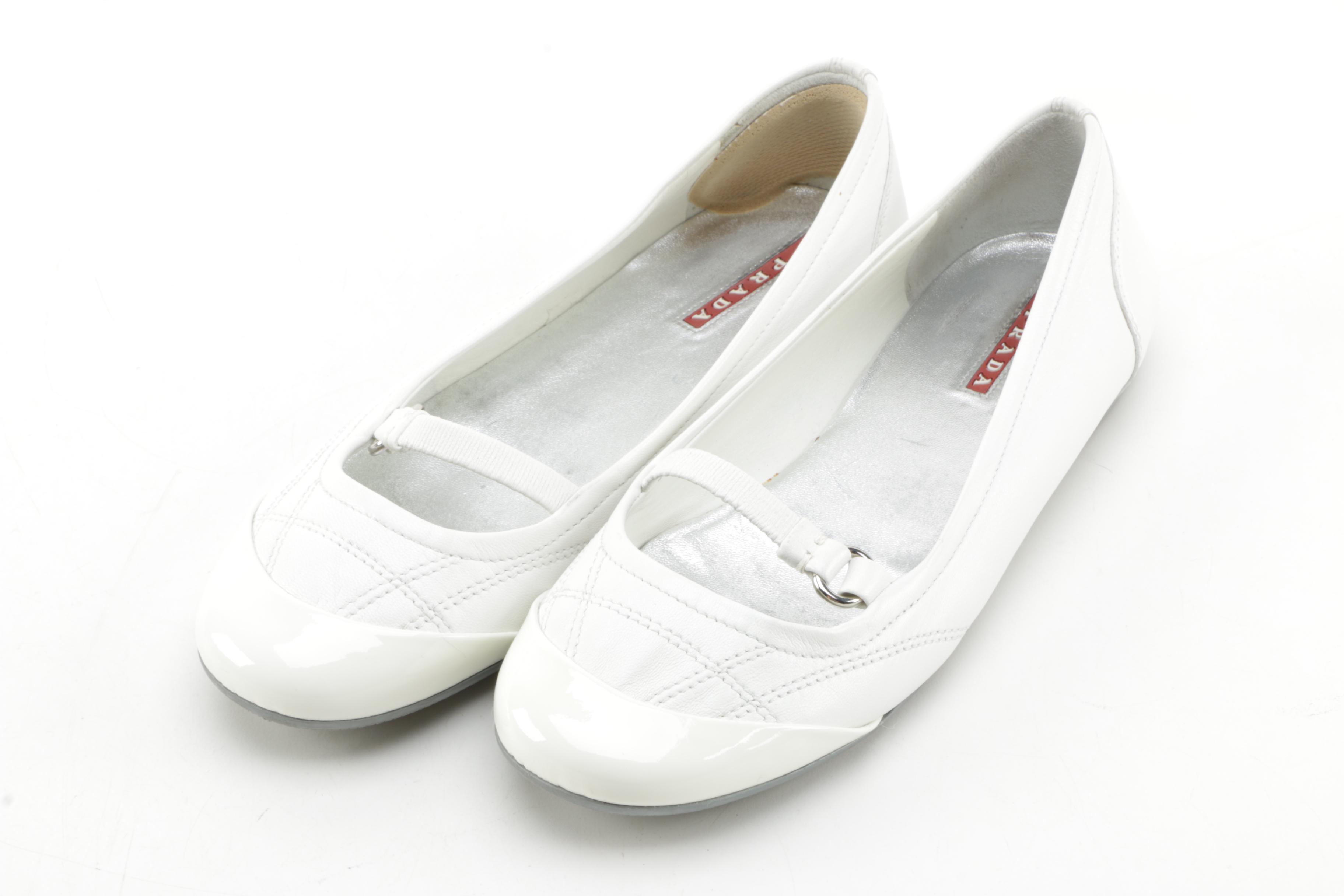 Prada Sport White Leather Flats