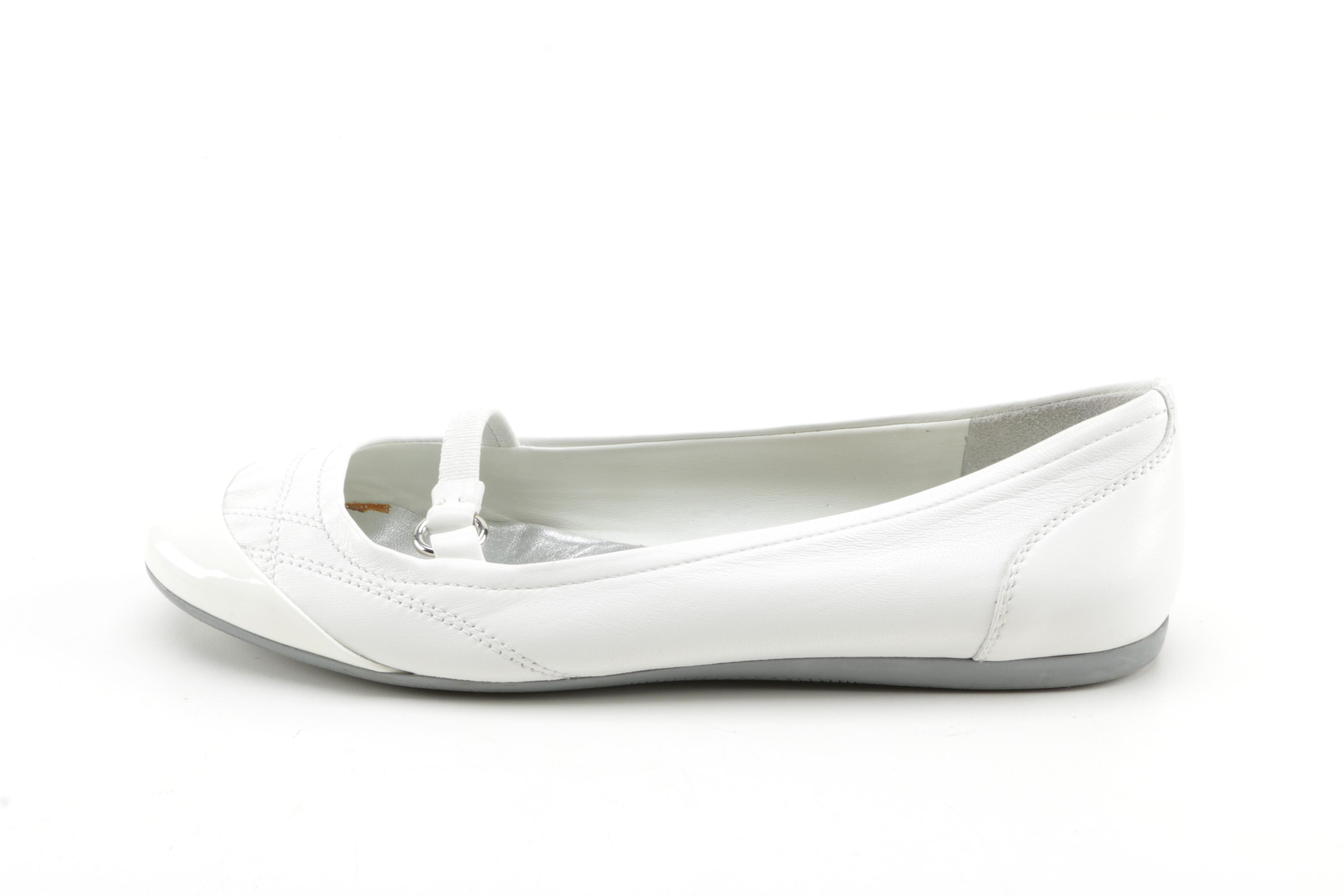 Prada Sport White Leather Flats