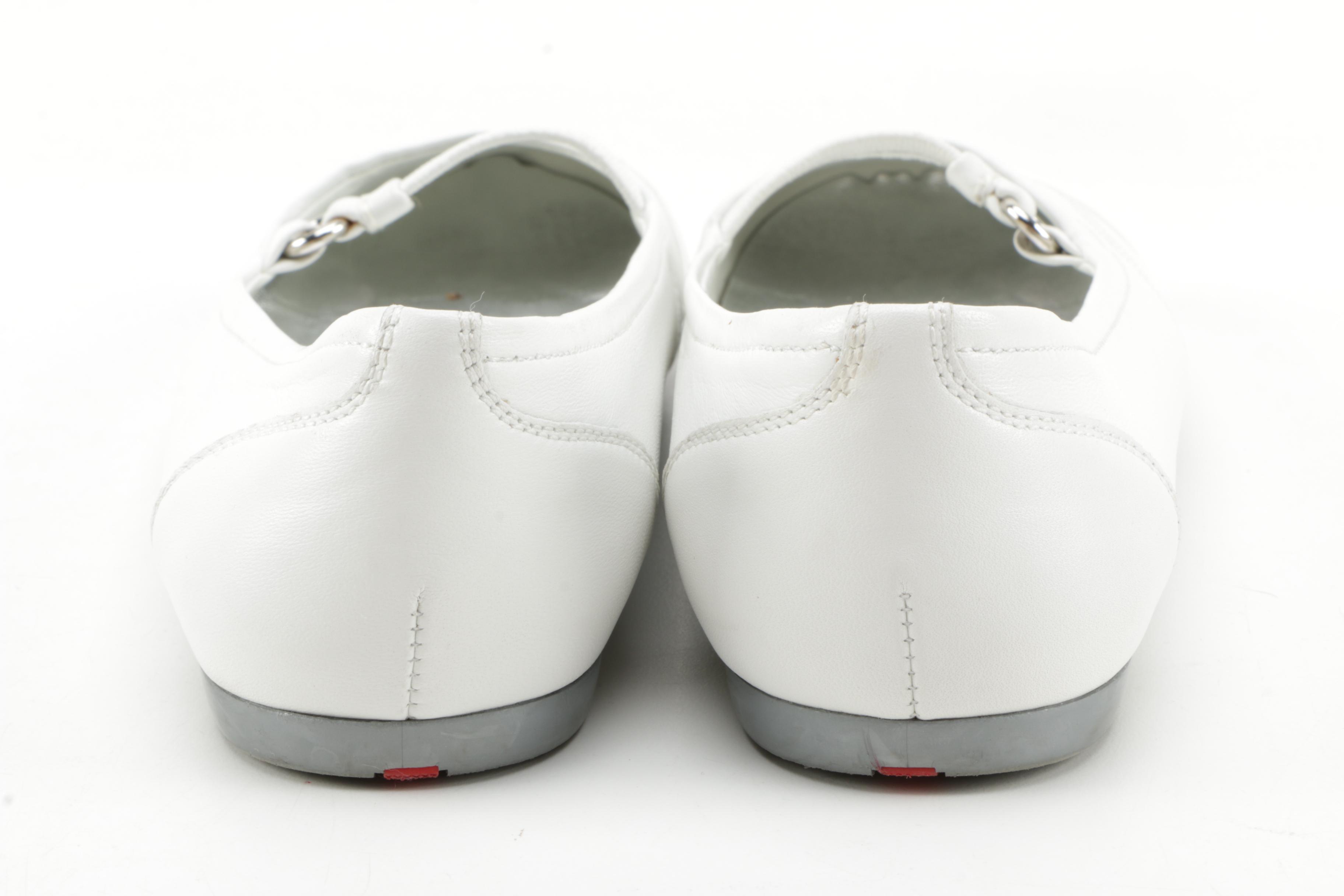 Prada Sport White Leather Flats
