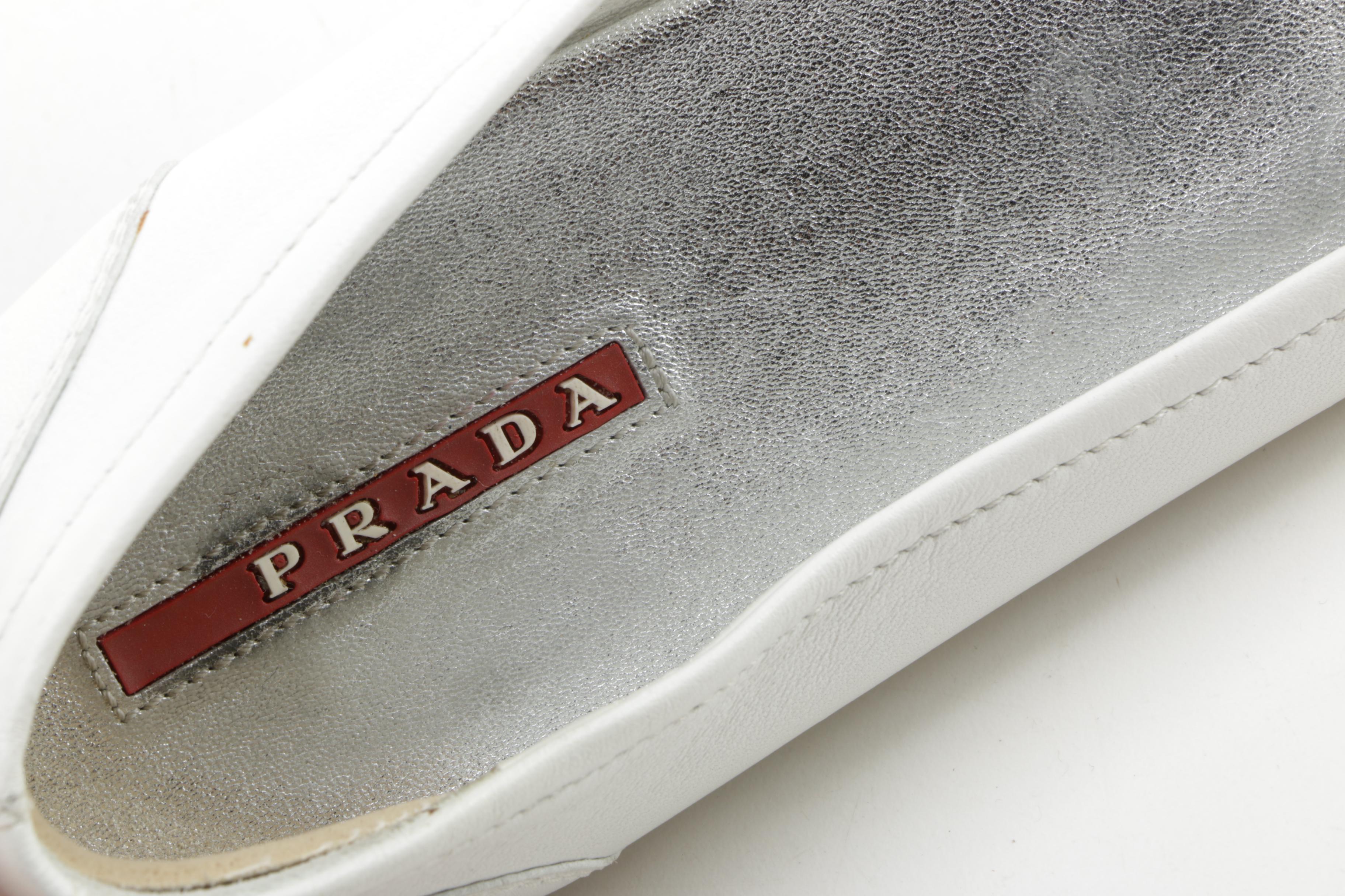 Prada Sport White Leather Flats