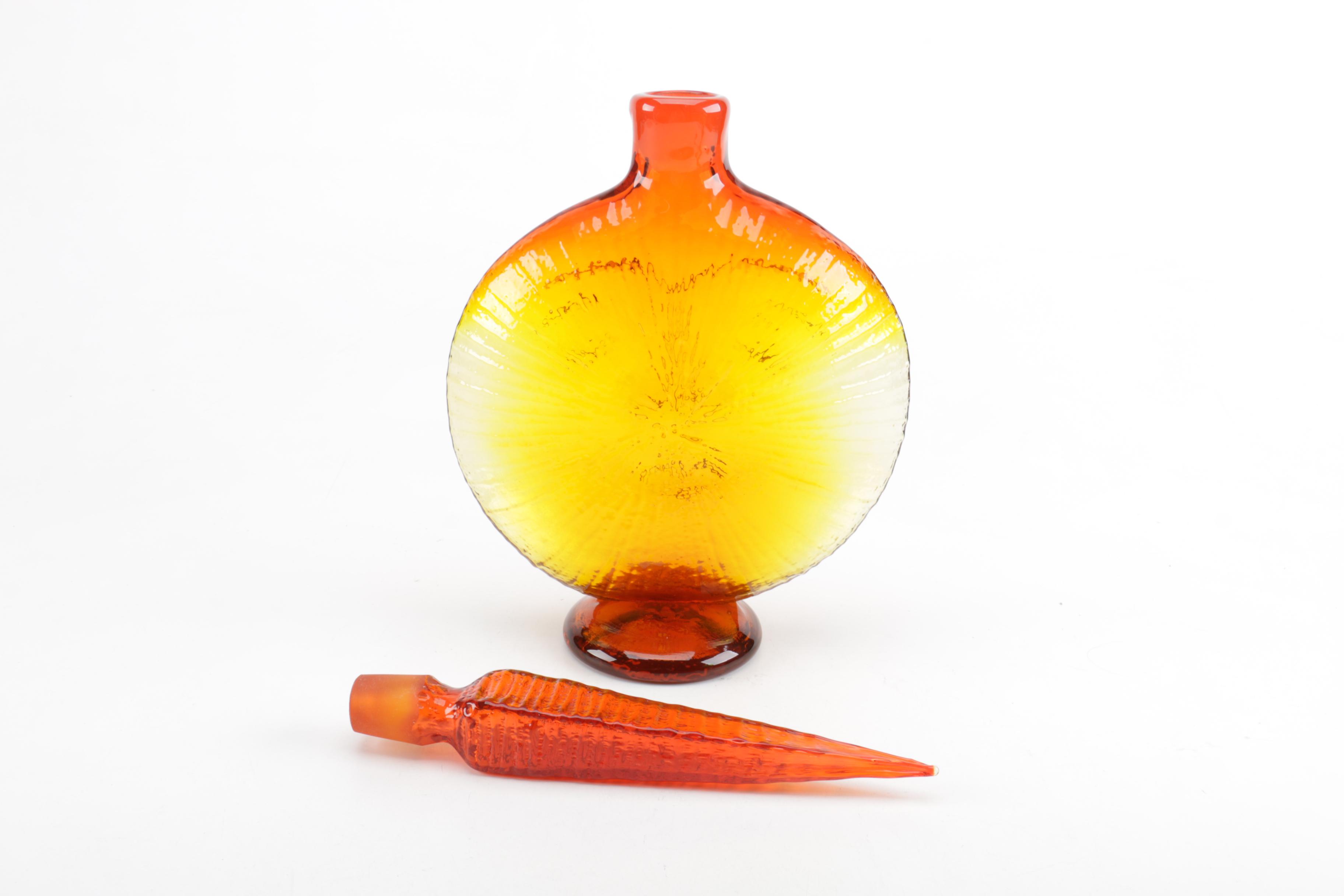 Two Art Glass Vessels, including Blenko "Tangerine Sun" Bottle
