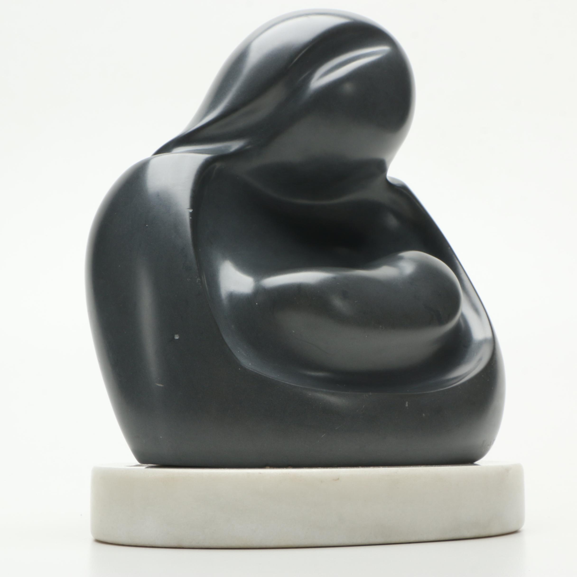 Argillite Sculpture of Abstract Mother and Infant