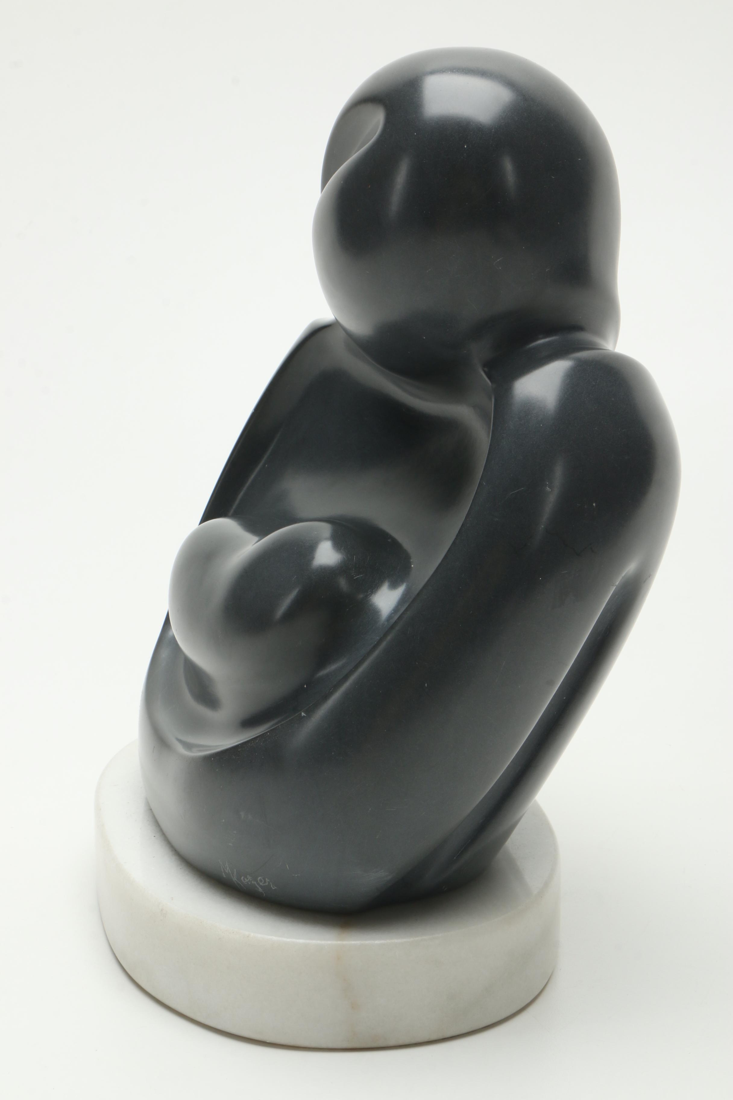 Argillite Sculpture of Abstract Mother and Infant