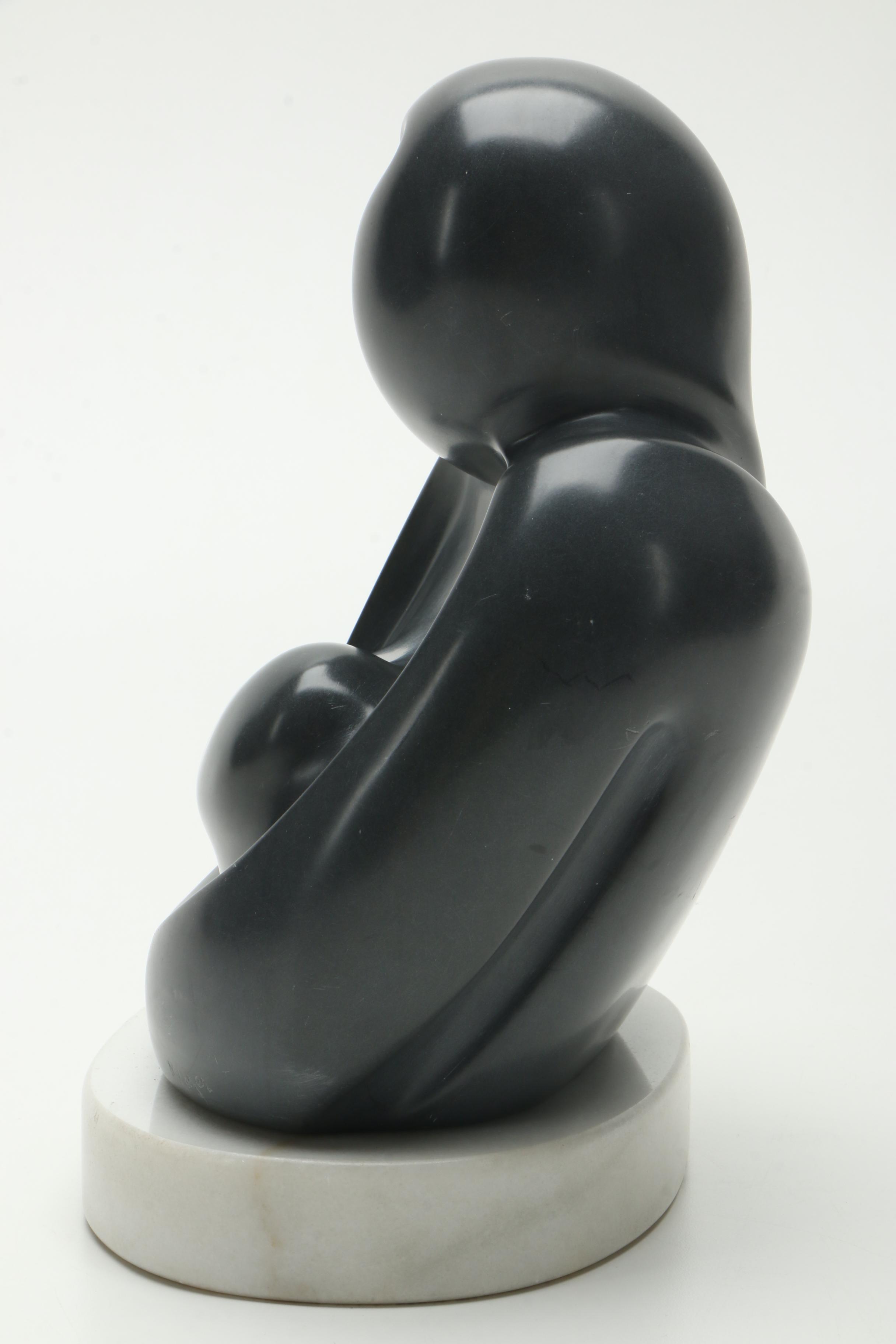Argillite Sculpture of Abstract Mother and Infant