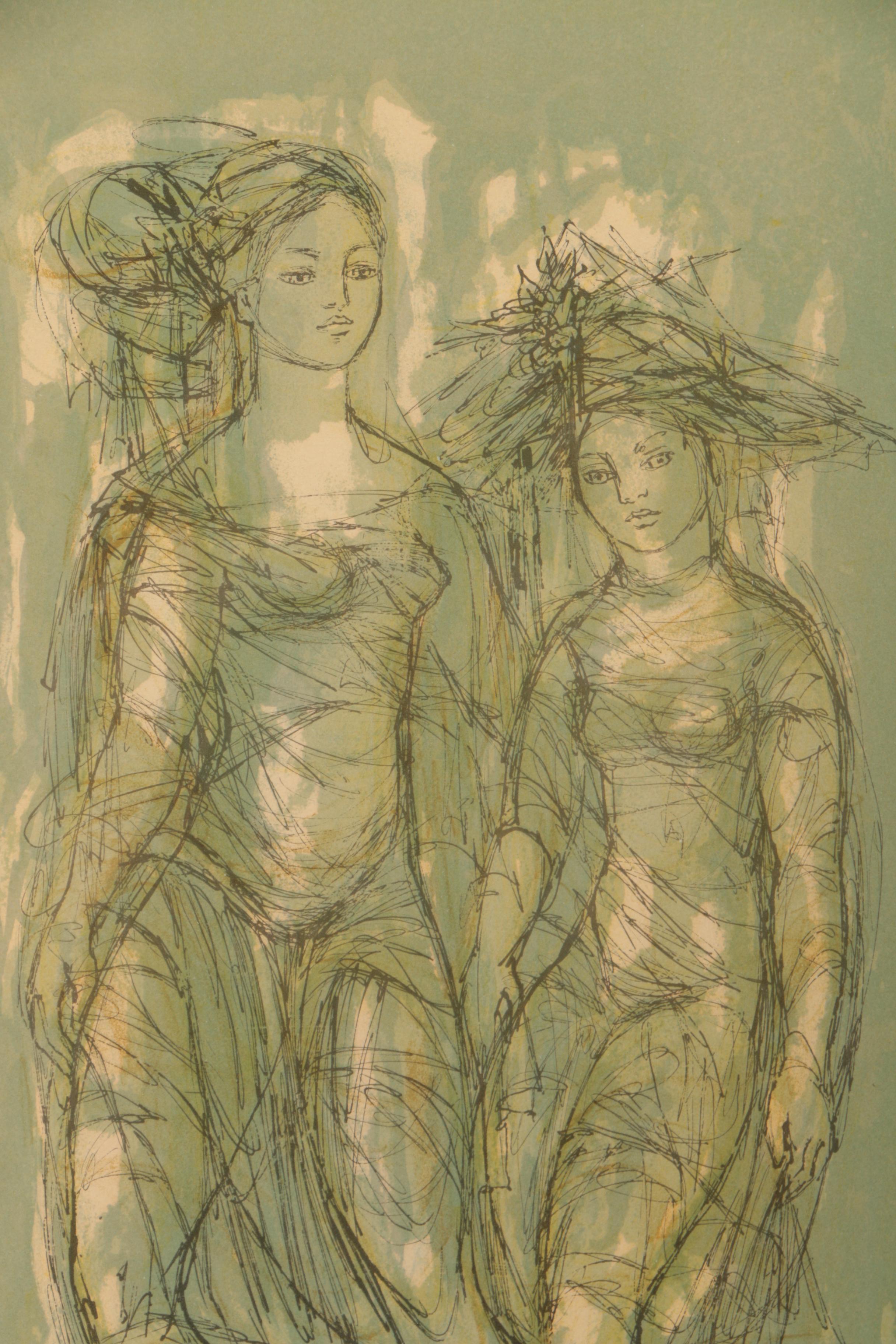 Madeline Scellia Artist Proof Hand Colored Lithograph of Women