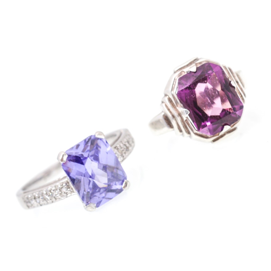 Sterling Silver Synthetic Gemstone and Cubic Zirconia Rings