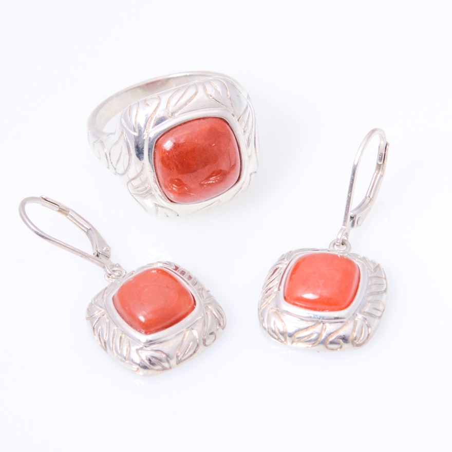 Sterling Silver and Natural Carnelian Earring and Ring Pairing