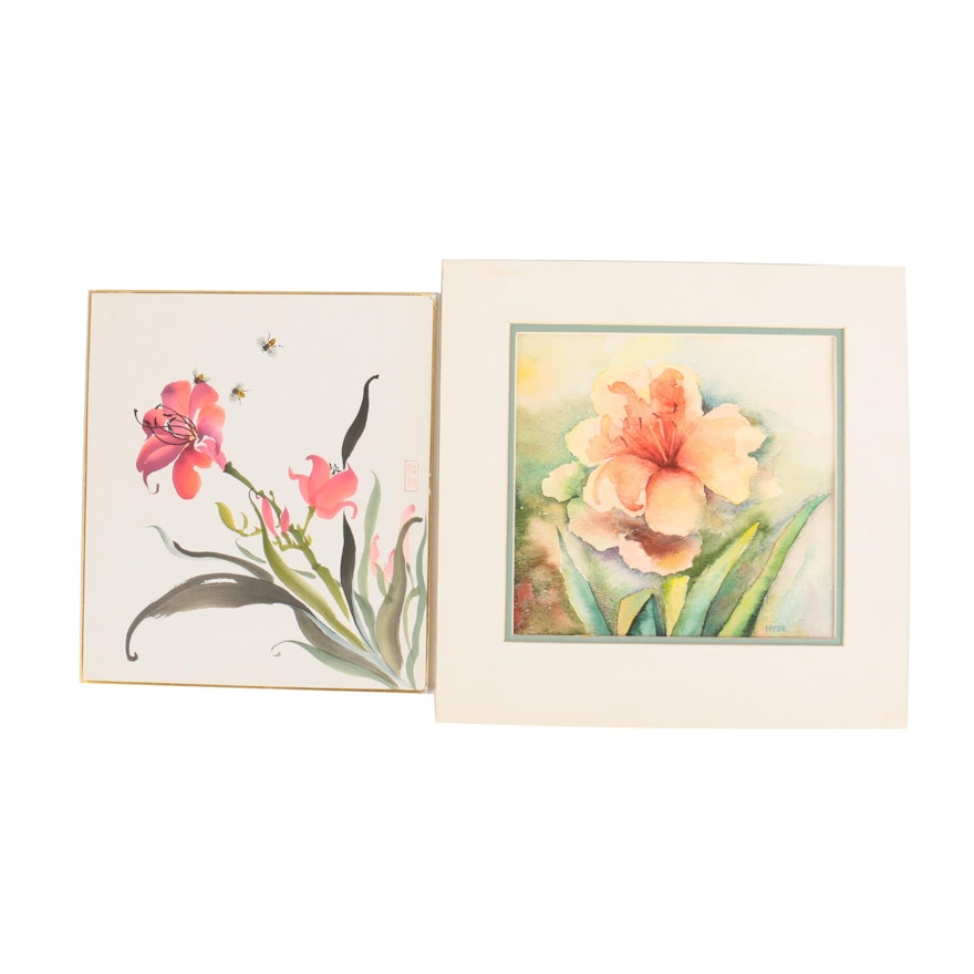 Watercolor Paintings on Paper of Flowers